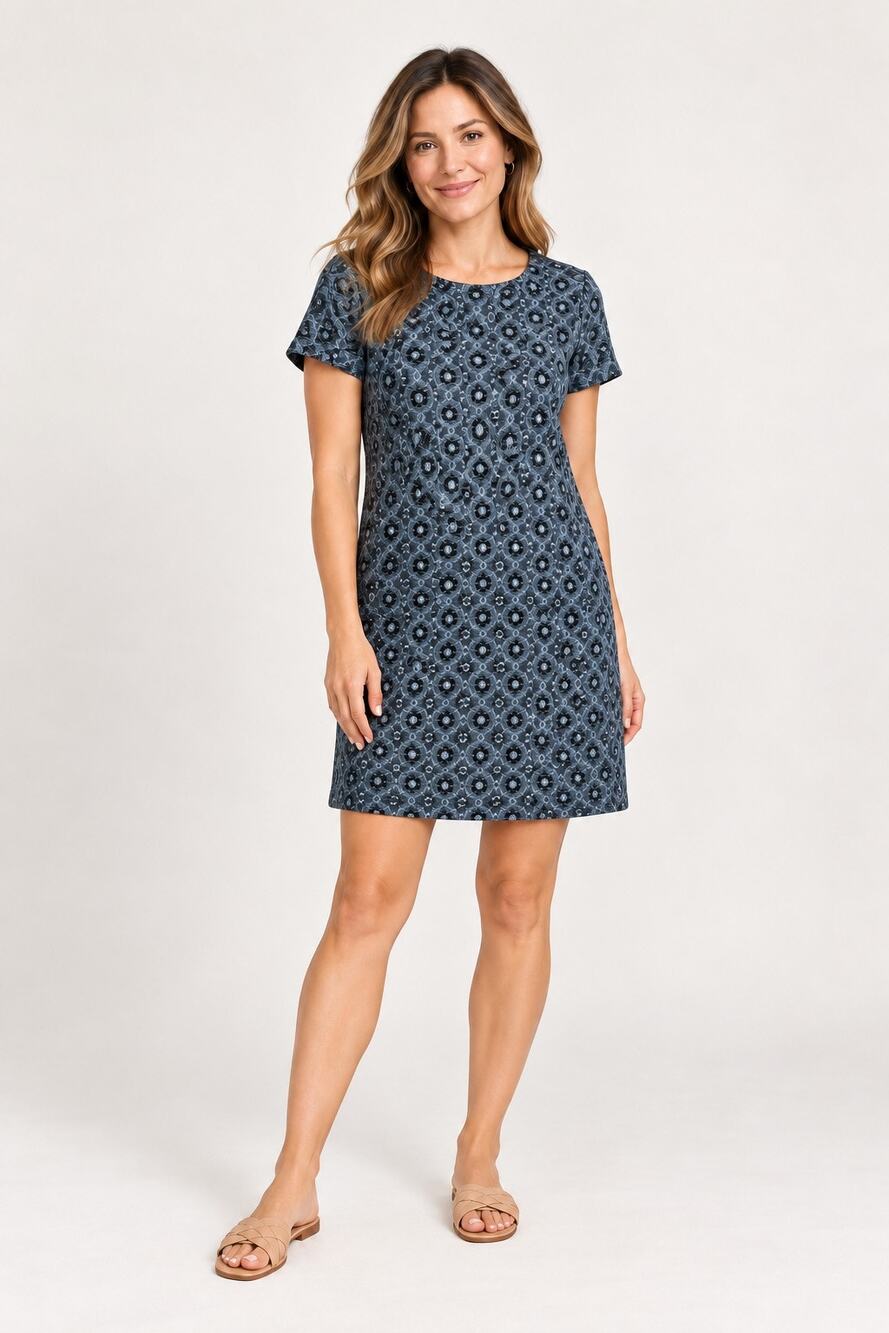 NWT LOFT Outlet Blue Medallion Print Shift Dress Size M